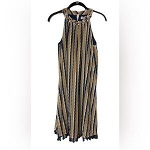 NWOT THML Sydney Chevron Halter Fringe Dress Size S Navy Print, groovy, fringe